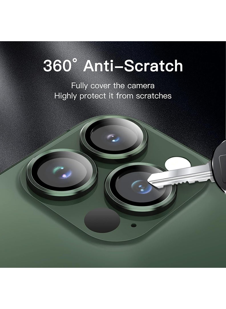 Theodor iPhone 13 Pro/ 13 Pro Max 3 Pcs Camera Lens Protector With 9H Tempered HD Glass Camera Cover Anti Scratch Aluminum Alloy Camera Ring, Green - Image 3