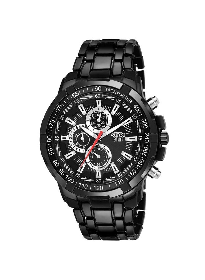SWADESI STUFF Black Dial and Band Chronograph Luxury Quartz Analog Stainless Steel Watch for Men - Image 1