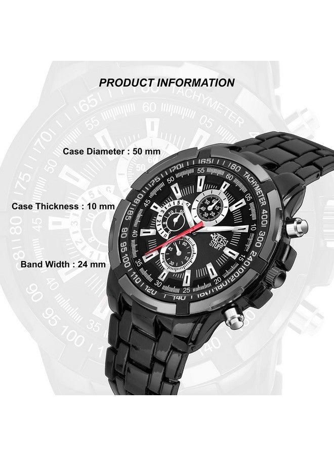 SWADESI STUFF Black Dial and Band Chronograph Luxury Quartz Analog Stainless Steel Watch for Men - Image 2