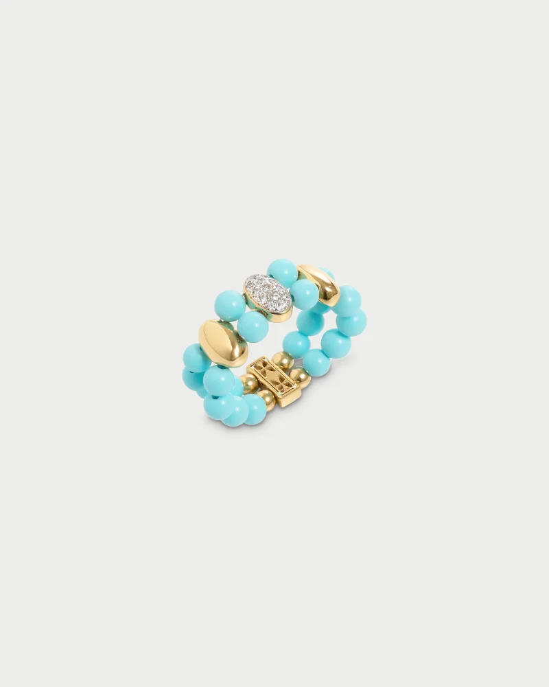 Rue Des Mill Triple ellipse turquoise elastic ring