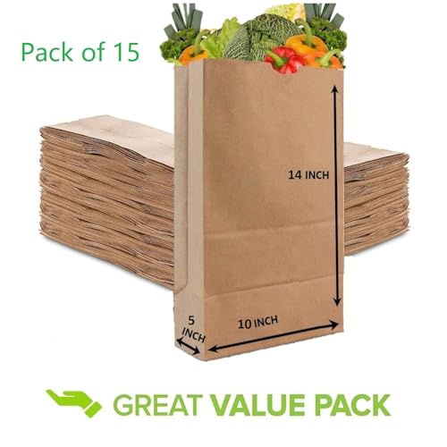 e kysa basics Brown Kraft Paper Carry/Gift/Cloth/Grocery Recycled Eco Friendly Bags with handles | Pack of 15 Bags - Image 2