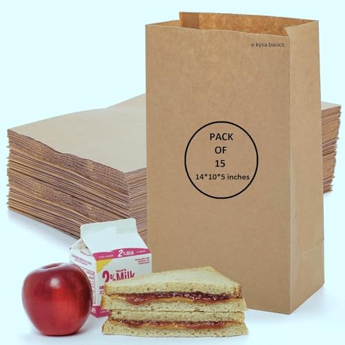 e kysa basics Brown Kraft Paper Carry/Gift/Cloth/Grocery Recycled Eco Friendly Bags with handles | Pack of 15 Bags - Image 1