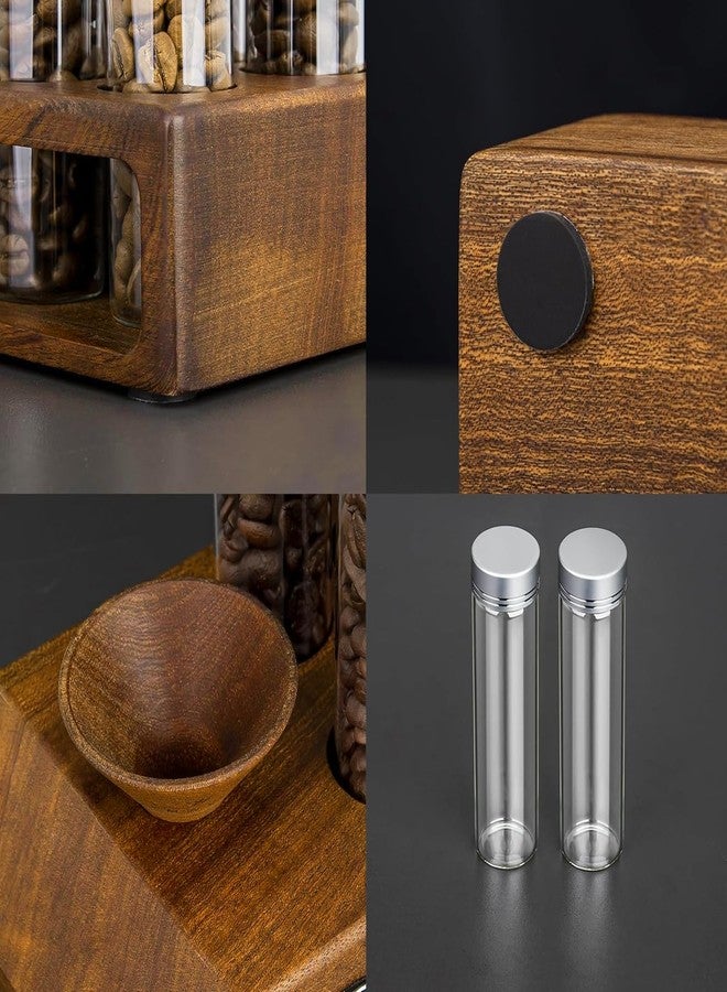 YMWVH Single Dose Coffee Bean Storage Tubes 12 pcs Glass Espresso Dosing Vials with Walnut Stand & Funnel Coffee Bean Cellar (Large) - Image 3