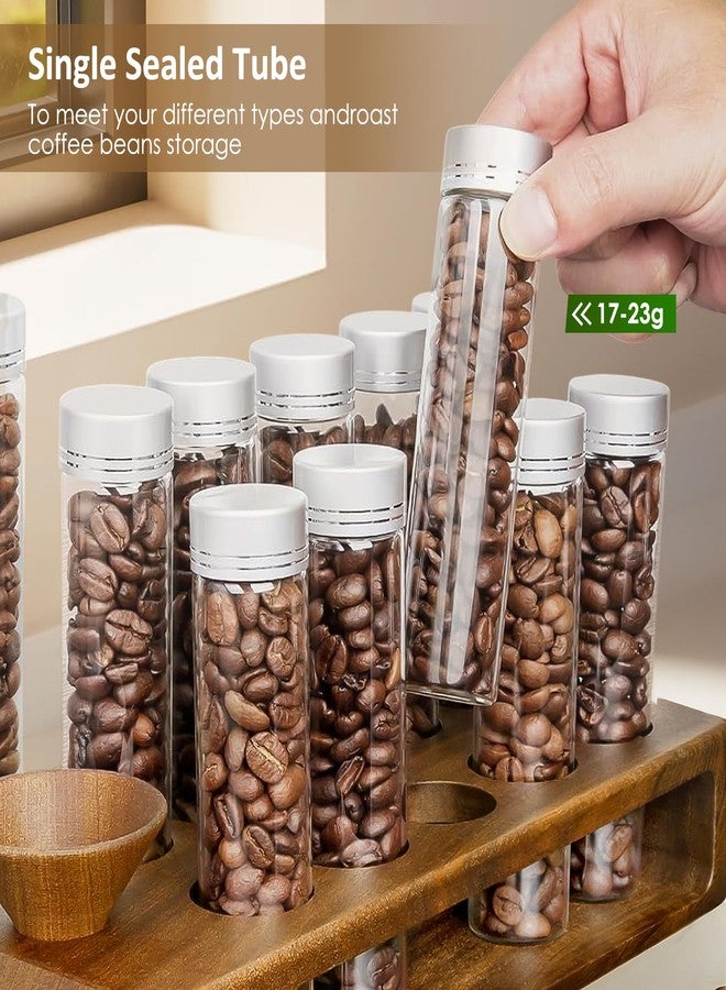 YMWVH Single Dose Coffee Bean Storage Tubes 12 pcs Glass Espresso Dosing Vials with Walnut Stand & Funnel Coffee Bean Cellar (Large) - Image 4