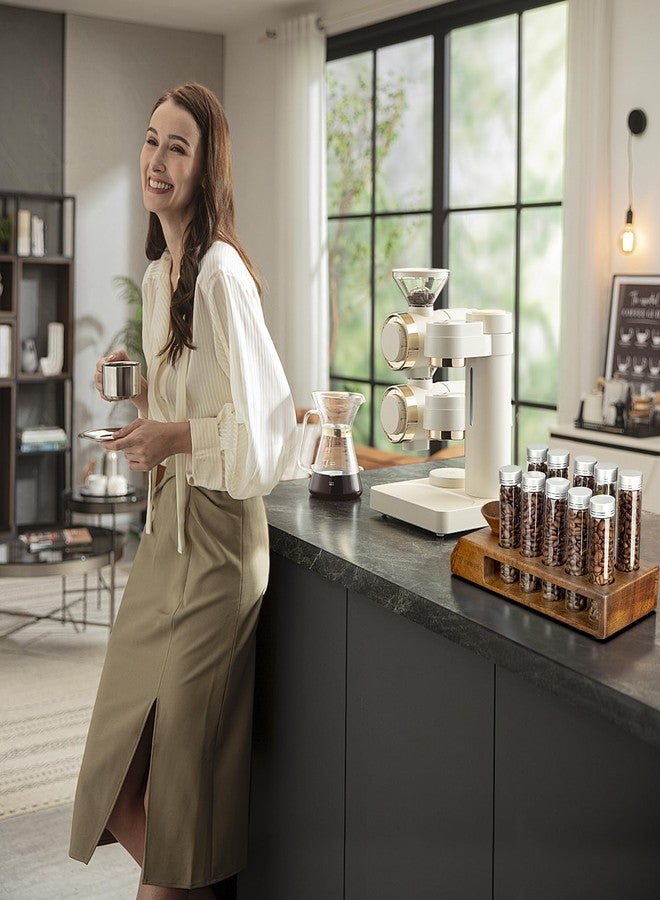 YMWVH Single Dose Coffee Bean Storage Tubes 12 pcs Glass Espresso Dosing Vials with Walnut Stand & Funnel Coffee Bean Cellar (Large) - Image 5