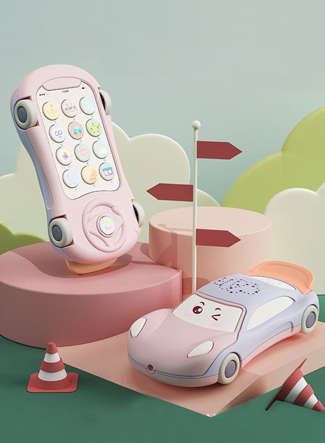 2 in 1 Baby Learning Cell Phone Toys Baby Toy Cars  Musical Learning Infant Toys with Colorful Projection Lights Music Play Kids Phone for Toddler Boys Girls 18 Months+ Pink - Image 2