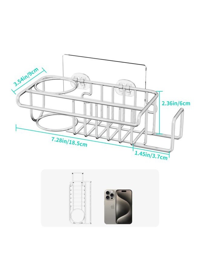 HapiRm 4 in 1 Sink Caddy Sponge Holder, SUS304 Stainless Steel Kitchen Brush Holder + Dish Cloth Hanger + Soap Rack + Sink Stopper Rack + Sponge Caddy for Kitchen - Silver - Image 5