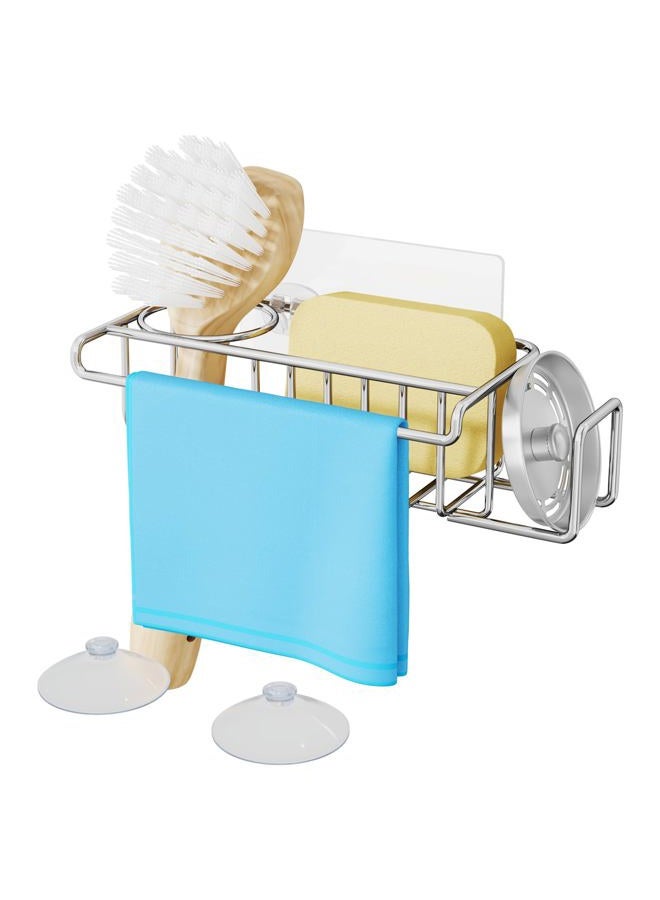 HapiRm 4 in 1 Sink Caddy Sponge Holder, SUS304 Stainless Steel Kitchen Brush Holder + Dish Cloth Hanger + Soap Rack + Sink Stopper Rack + Sponge Caddy for Kitchen - Silver - Image 1