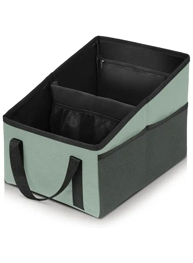 Green Car Storage Box Foldable Trunk Organizer Multi Compartment Rear Seat - Image 1