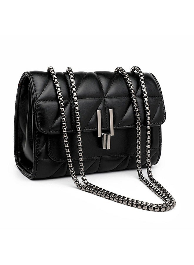 HOOPZOZA Shoulder Bag for Women Versatile Crossbody Bag Chain Small Bag PU Leather Black - Image 1