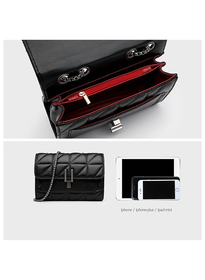 HOOPZOZA Shoulder Bag for Women Versatile Crossbody Bag Chain Small Bag PU Leather Black - Image 4