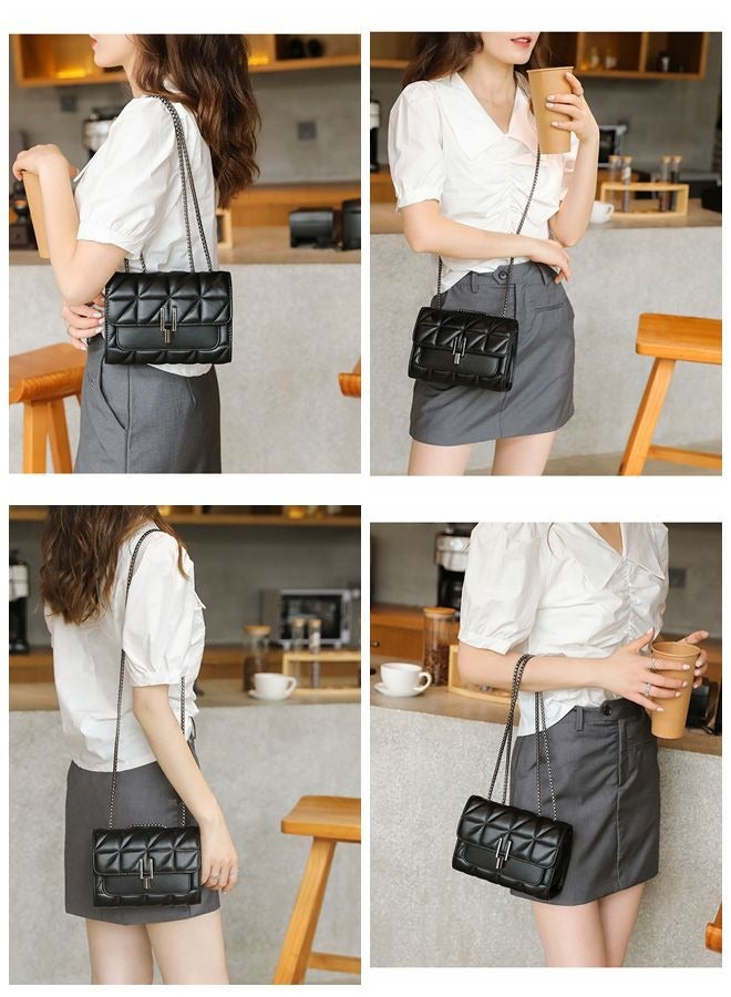 HOOPZOZA Shoulder Bag for Women Versatile Crossbody Bag Chain Small Bag PU Leather Black - Image 2