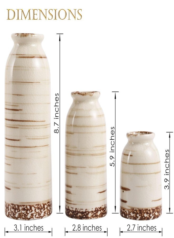 Joeabor Ceramic Vase Set of 3, Decorative Flower Vases for Home Office Living Room Kitchen and Bedroom Modern Farmhouse Rustic and Boho Aesthetic Decor for Shelf and Table Centerpieces - Image 3