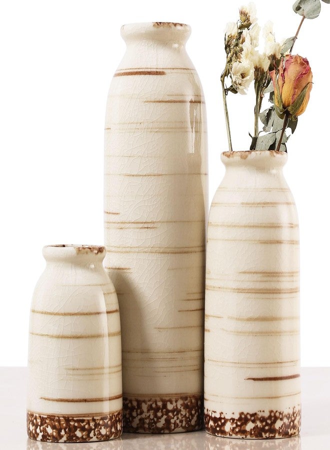 Joeabor Ceramic Vase Set of 3, Decorative Flower Vases for Home Office Living Room Kitchen and Bedroom Modern Farmhouse Rustic and Boho Aesthetic Decor for Shelf and Table Centerpieces - Image 1
