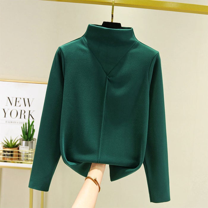 Velvet Thermal Turtleneck Womens Slim Fit Long Sleeve Green  - Image 1