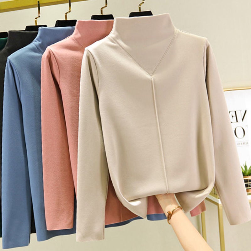Velvet Thermal Turtleneck Womens Slim Fit Long Sleeve Green  - Image 5