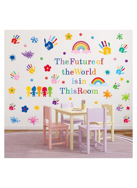 7 Sheets Colorful Wall Stickers Kids Inspirational Quotes And Handprint Wall Decals Decorate Self Adhesive Rainbow Wall Stickers Kids Wall Stickers For Classroom Library Kids Bedroom