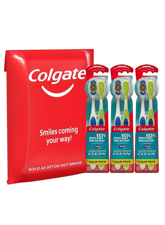كولجيت فرشاة أسنان كولجيت 360 متوسطة الحجم مع منظف للسان والخد، 6 قطع - Image 3