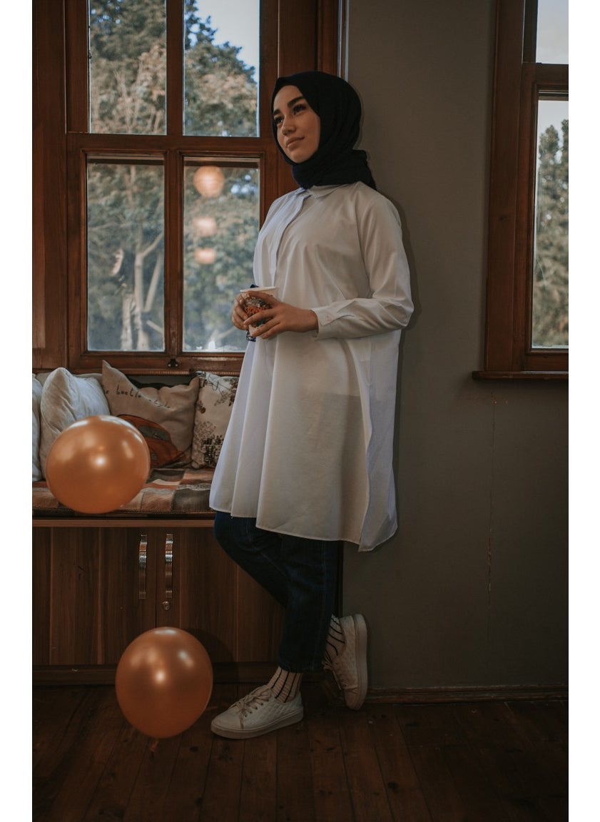 Sefa Merve Hidden Buttoned Slit Tunic 6478-08 White  - Image 3