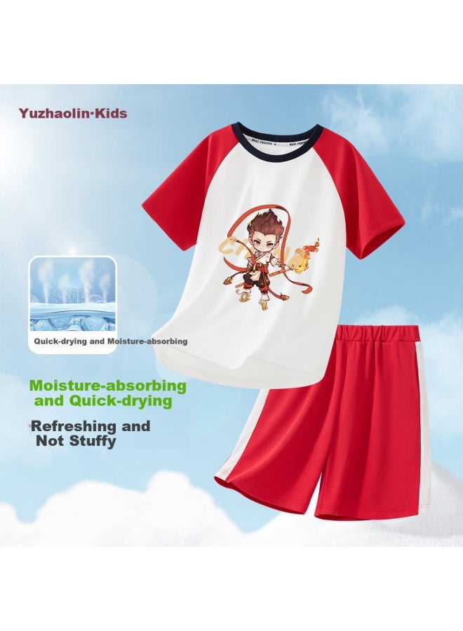 Yuzhaolin Boys' Summer Nezha Outfit Children'S Quick-Drying Sports Suit Big Kids Short Sleeve Shorts Two-Piece Children'S Clothing - Image 1