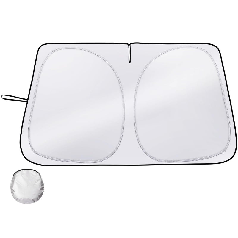 BIGTHREE Cars Sunshade Car Front Windshield Sunshade Titanium Silver Sun Shade Foldable Sun Shield Cover Block UV Rays Car Accessories Reflector Shield for Most Cars SUVs Large 57 x 315 inch