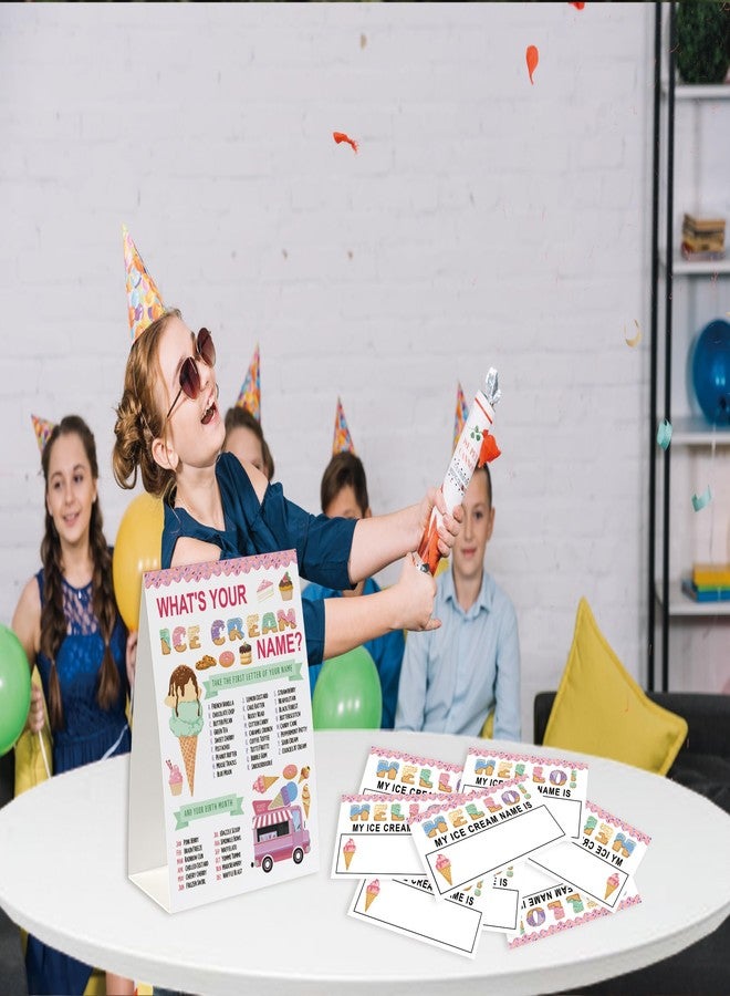 Xenseou Ice Cream Birthday Party Game, What’s Your Ice Cream Name Game(One Sign+30 Name Tag Stickers), Girl Summer Birthday Party,Fun Games For School Office Home Party,Baby Shower Game-MZC02 - Image 3