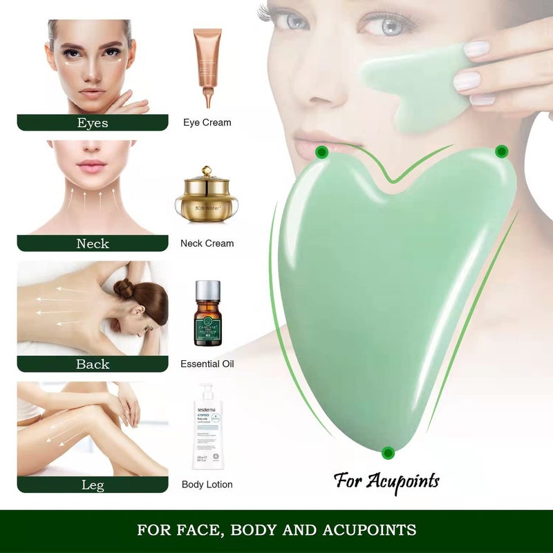 Flagest Gua Sha Facial Tool - Jade Stone Massager for Spa Acupuncture Therapy - Heart Shape Guasha for Face - Image 3
