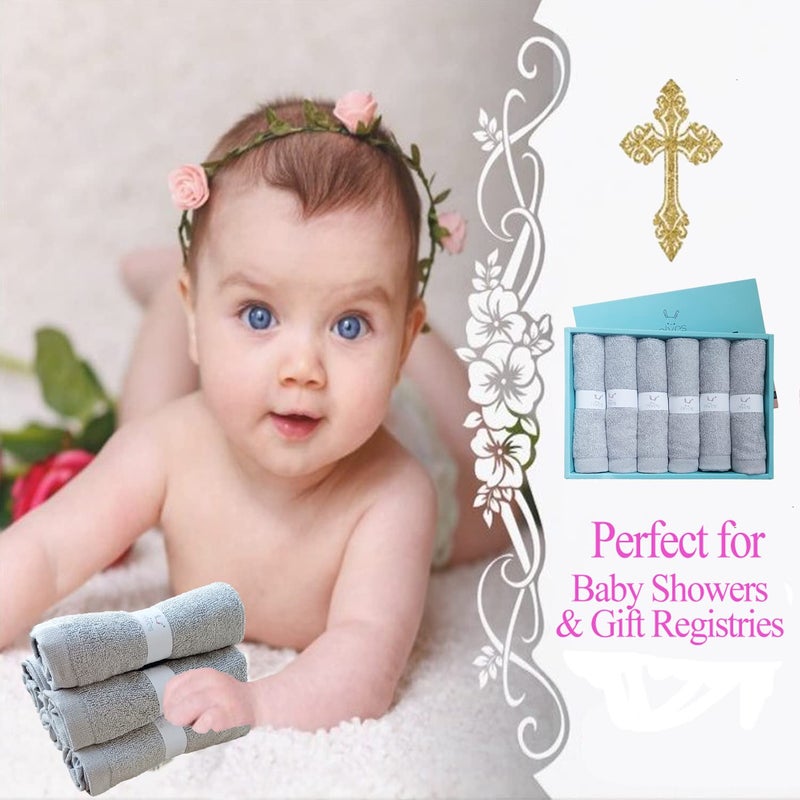 elves Bamboo Viscose Face Cloth - Soft Washcloths for Baby & Adult Sensitive Skin- Organic Wash Clothes 10'' x 10'' - Reusable Makeup Remover Face Towel - Set of 6 (Grey) - Image 2