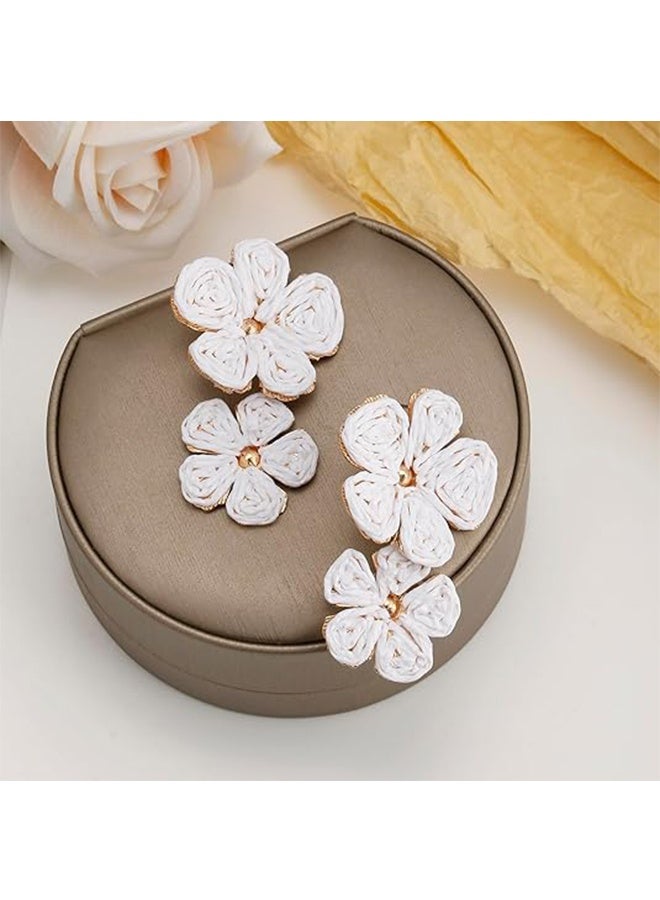 YJ Flower Drop Earrings Floral Raffia Earrings Boho Statement Dangle Earrings Trendy Cute Summer Jewelry for Women - Image 3