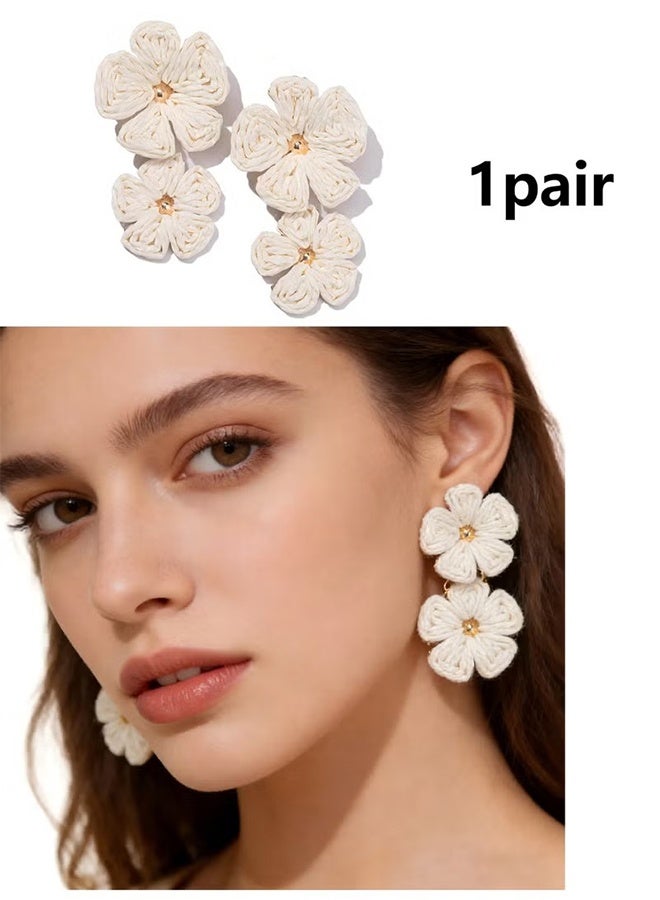 YJ Flower Drop Earrings Floral Raffia Earrings Boho Statement Dangle Earrings Trendy Cute Summer Jewelry for Women - Image 1