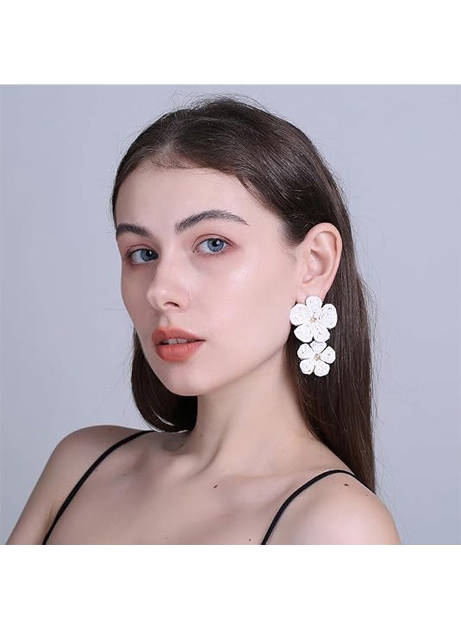 YJ Flower Drop Earrings Floral Raffia Earrings Boho Statement Dangle Earrings Trendy Cute Summer Jewelry for Women - Image 5