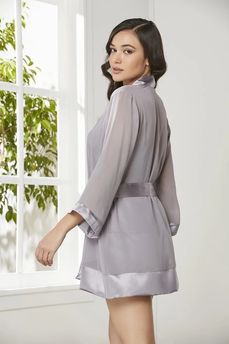 pierre cardin 3-Piece Satin Lace Shorts and Chiffon Lace Dressing Gown Set 2475