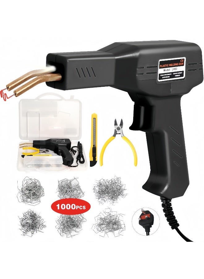 مجموعة أدوات لحام البلاستيك - آلة لحام بالضغط الساخن، مجموعة إصلاح مصد السيارة، 1000 مسمار لحام، آلة لحام بلاستيك احترافية، أدوات إصلاح المرآب (أسود) - Image 1