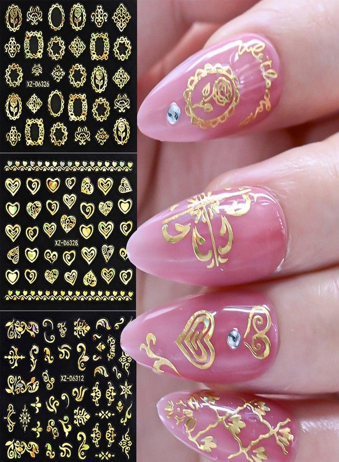 Snmzlc 30 Sheets Nail Art Stickers,Small Laser Gold Flower Stars Heart Nail Decals for Nails Design,3D Self Adhesive Supplies,Design Decoration Accessories for Women and GirlsUS358 (Laser Gold) - Image 5