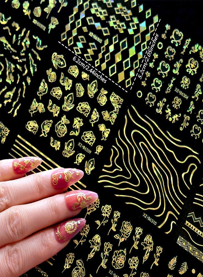 Snmzlc 30 Sheets Nail Art Stickers,Small Laser Gold Flower Stars Heart Nail Decals for Nails Design,3D Self Adhesive Supplies,Design Decoration Accessories for Women and GirlsUS358 (Laser Gold) - Image 2