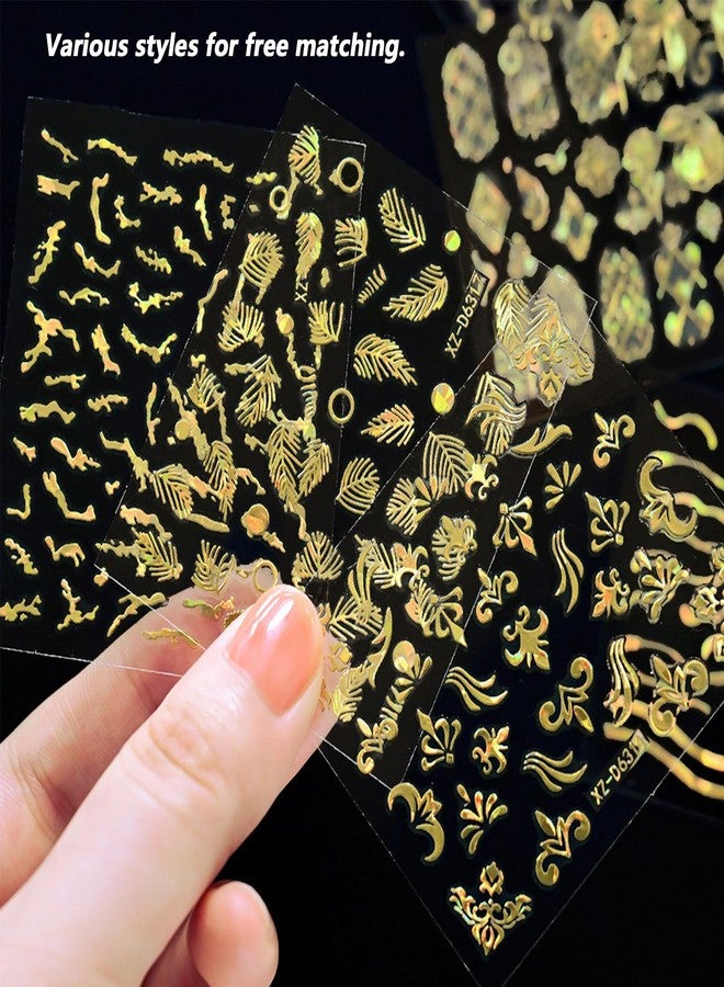 Snmzlc 30 Sheets Nail Art Stickers,Small Laser Gold Flower Stars Heart Nail Decals for Nails Design,3D Self Adhesive Supplies,Design Decoration Accessories for Women and GirlsUS358 (Laser Gold) - Image 4