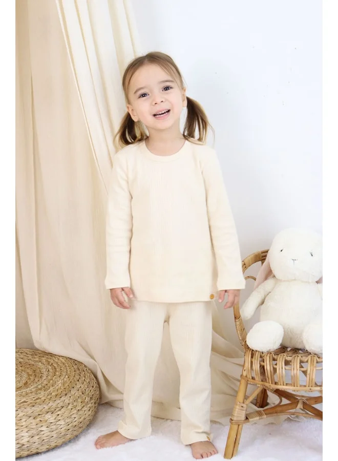 zuzunga Basic Ribbed Interlock Fabric 100% Cotton White Baby Pajama Set for Ages 1-5.
