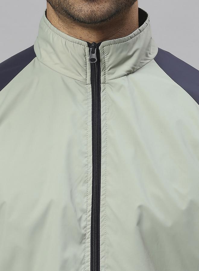 Dennis Lingo Sea Green Regular Fit Men's Colourblocked Mock Neck Polyester Jacket with Zipper Closure  - Image 2