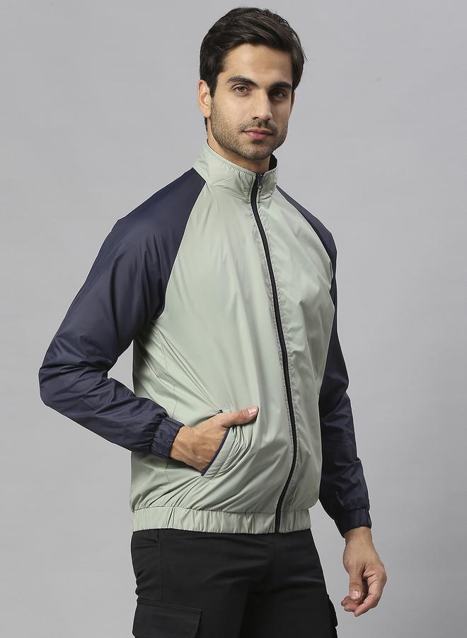 Dennis Lingo Sea Green Regular Fit Men's Colourblocked Mock Neck Polyester Jacket with Zipper Closure  - Image 3