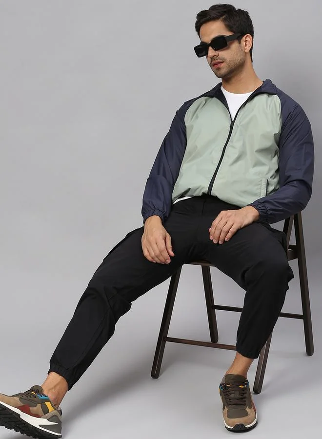 Dennis Lingo Sea Green Regular Fit Men's Colourblocked Mock Neck Polyester Jacket with Zipper Closure