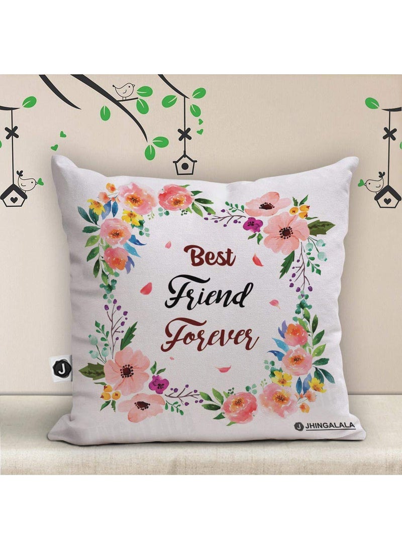 Jhingalala Jhingalala Best Friend Forever Printed Satin Cushion with Filler and Greeting Card Medium Multicolour  - Image 2