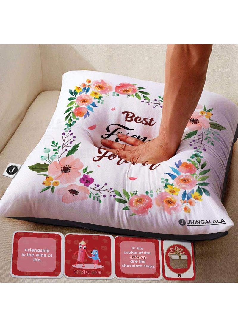 Jhingalala Jhingalala Best Friend Forever Printed Satin Cushion with Filler and Greeting Card Medium Multicolour  - Image 3