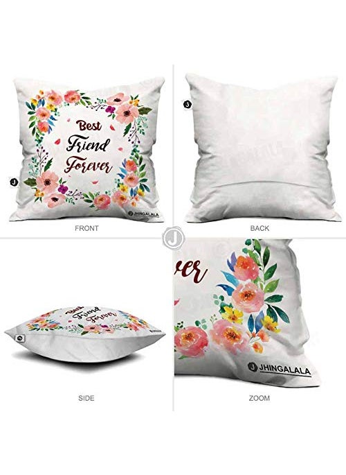 Jhingalala Jhingalala Best Friend Forever Printed Satin Cushion with Filler and Greeting Card Medium Multicolour  - Image 5