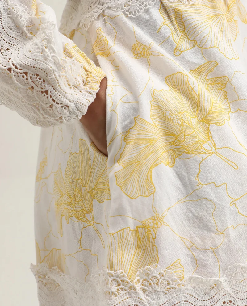 Rareism Women's Cotton Dress With Abstract V-Neck