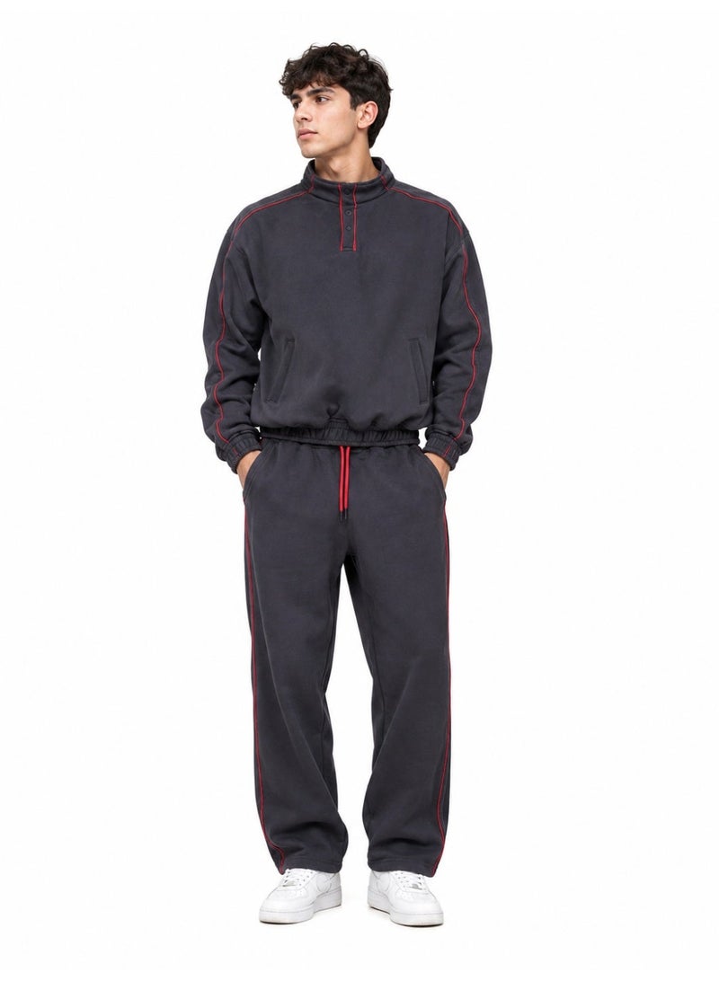 Caesar Men's solid-colored winter tracksuit featuring linear designs. - Image 1