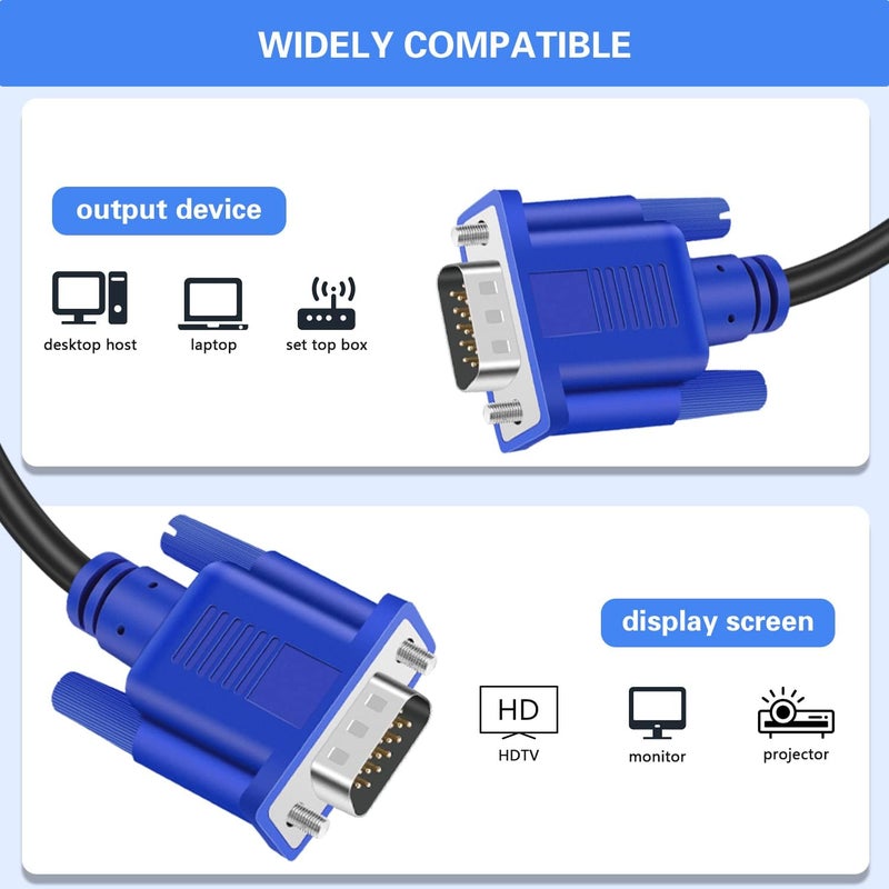 PASOW VGA to VGA Monitor Cable 10 Pack, 15 Pin Male to Male Computer Cord Support 1080P Full HD for Laptop TV Projector - 3 Feet - Image 2
