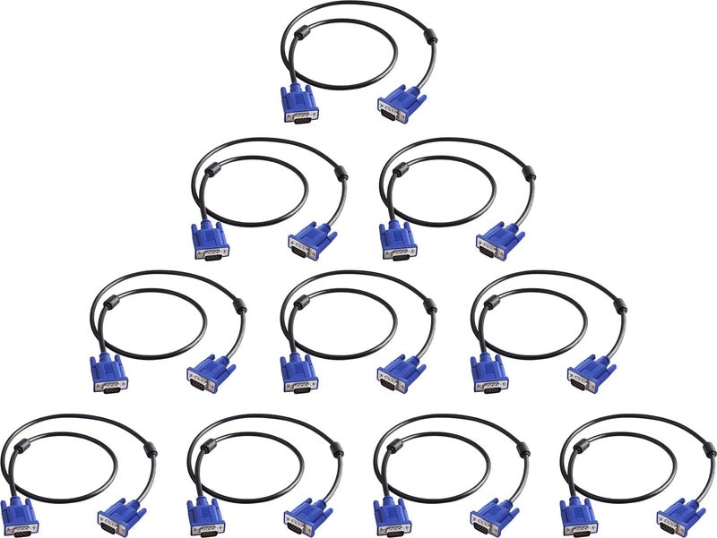 PASOW VGA to VGA Monitor Cable 10 Pack, 15 Pin Male to Male Computer Cord Support 1080P Full HD for Laptop TV Projector - 3 Feet - Image 1