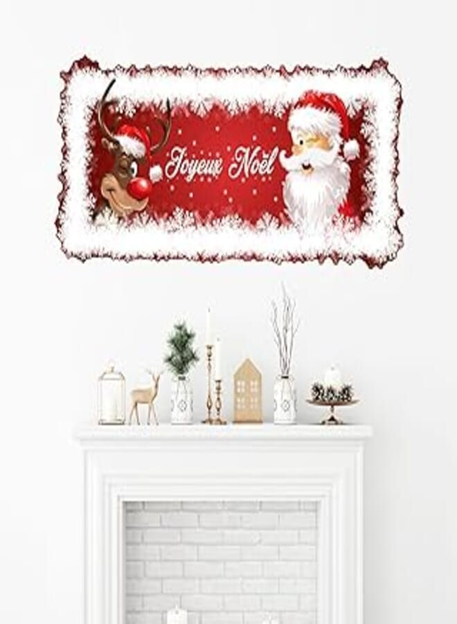 Decorative christmas sticker -Christmas Joyeux Noël reindeer and Santa Claus (100x45cm) 