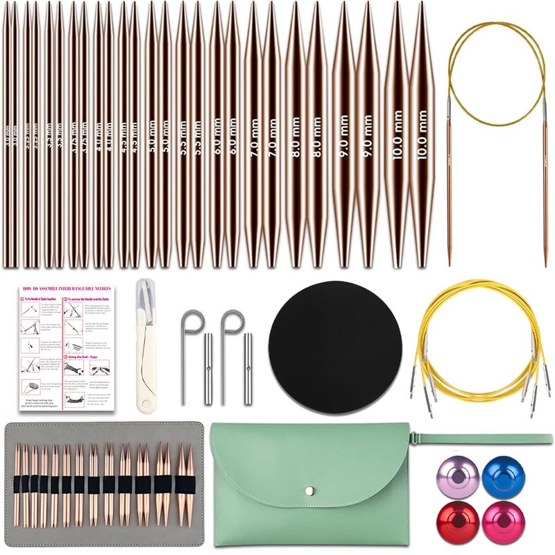 Lewhoo Circular Knitting Needles Set, 13 Pairs Interchangeable Aluminum Round Circular Needle for Knitting with Bag 3.0~10.mm Rose Gold - Image 1