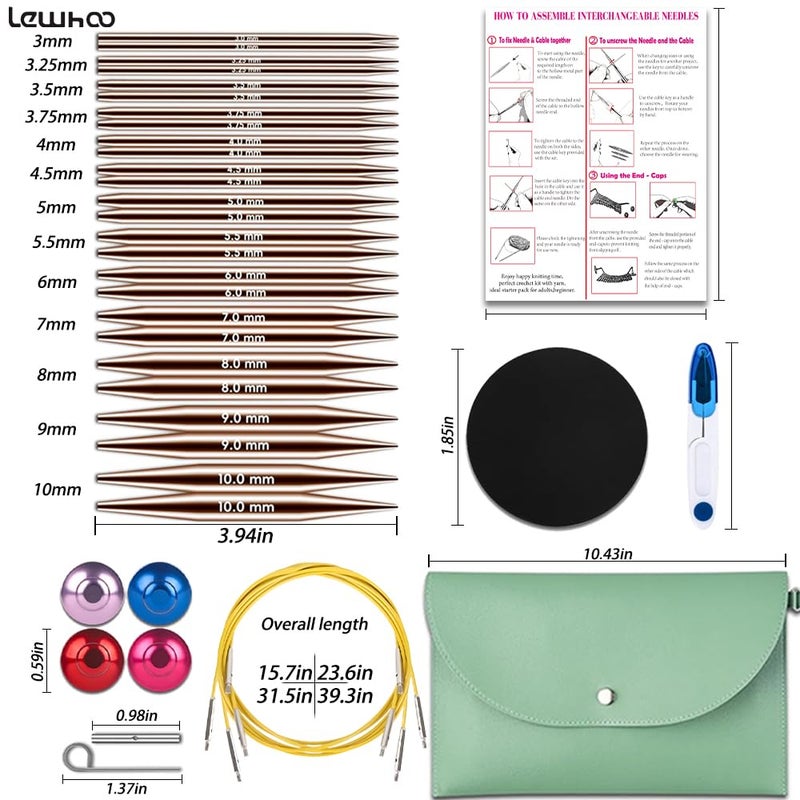 Lewhoo Circular Knitting Needles Set, 13 Pairs Interchangeable Aluminum Round Circular Needle for Knitting with Bag 3.0~10.mm Rose Gold - Image 4